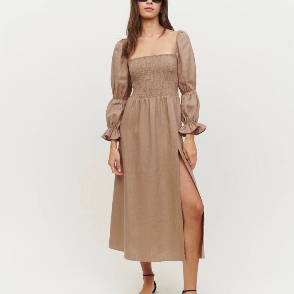 Reformation Hyland Linen Dress in Khaki Size XL